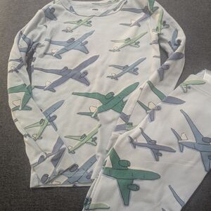 Tea Collection Blue and Green Airplane Pajama Set